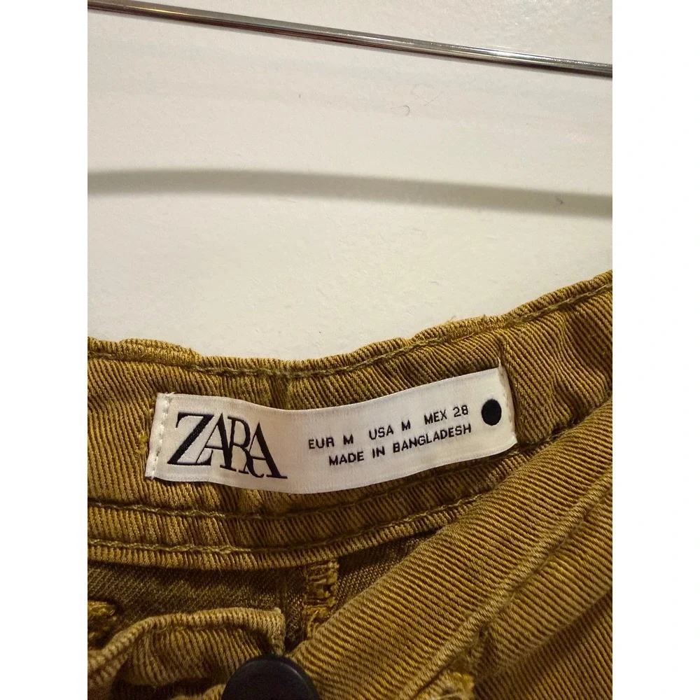 Zara Mustard Yellow Linen Blend Utility Pants Straight Leg Ochre Size M 4877/244